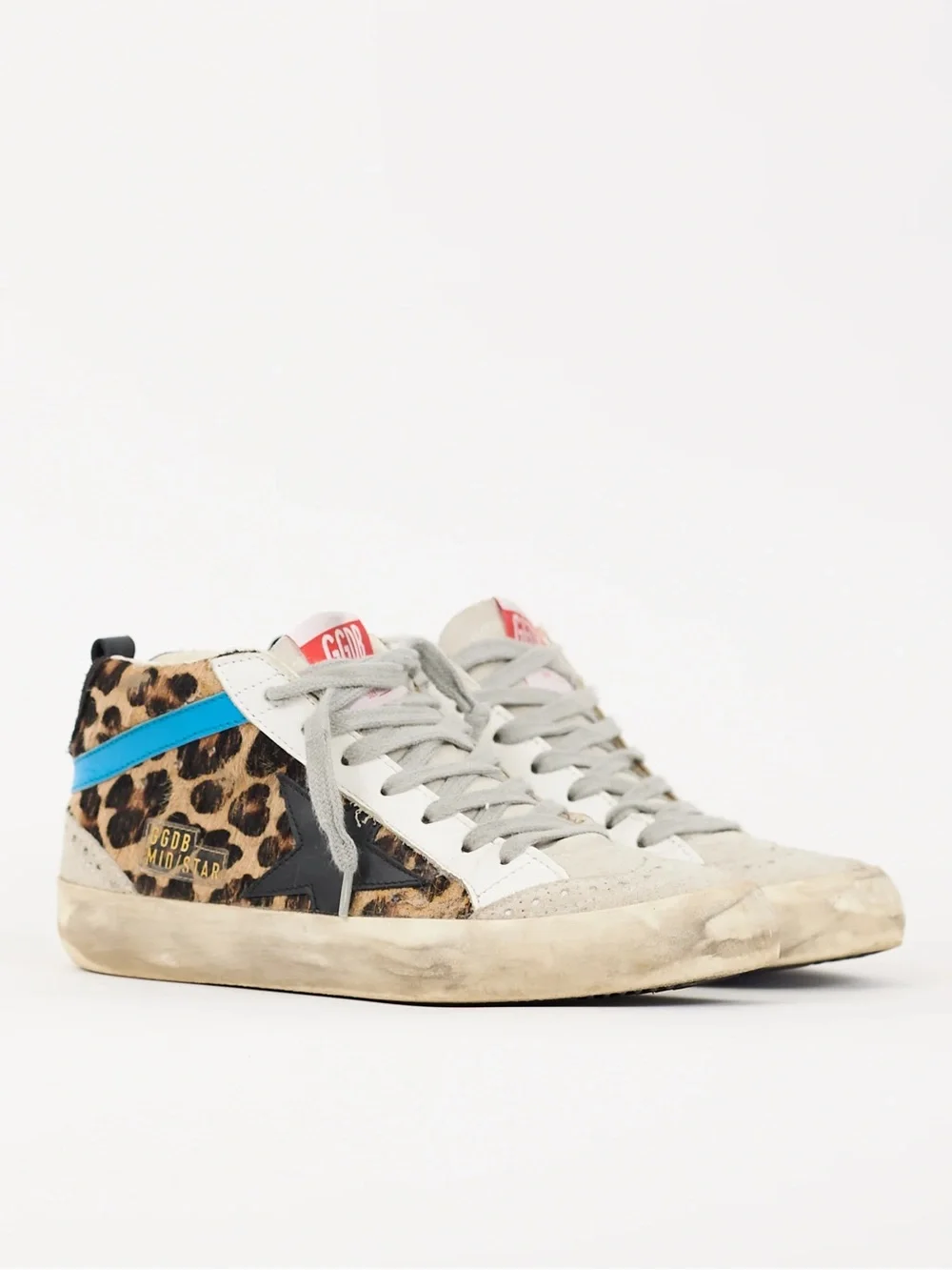Golden Goose Mid Star Sneaker in Leopard Pony and Black